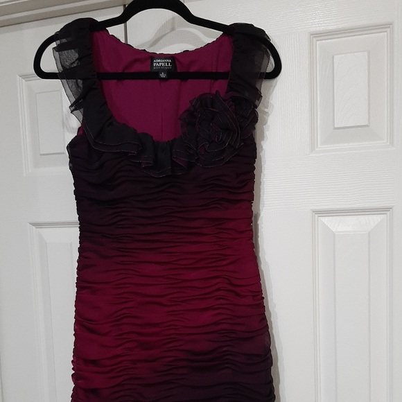 ADRIANNA PAPELL RUCHED PURPLE OMBRÉ SLEEVELESS DRESS SIZE 6 - Picture 7 of 15